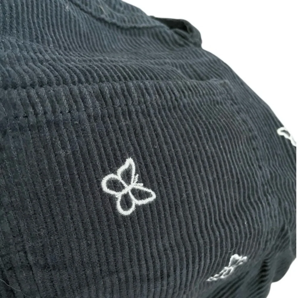 Pacsun Butterfly Corduroy Mini Skirt embroidered sz 24 Black Raw Edge Y2K retro